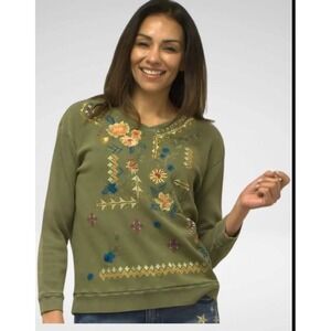 #2121 Caite NWT Jessa Thermal Embroidered Long Sleeve Top Size Small Green